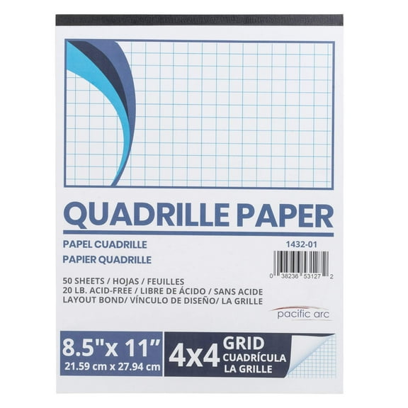Pacific Arc, Quadrille Paper Pad, 50 Sheets 8.5 Inch x 11 Inch, 4 x 4 Grid