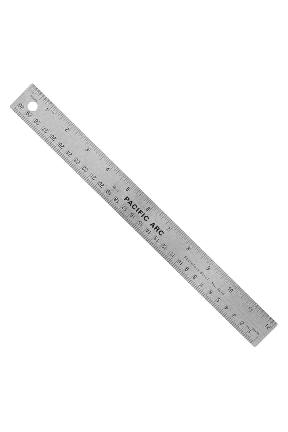Pacific Arc Stainless Steel Ruler with Inch and Metric(mm), Non Skid Cork or Rubber Back