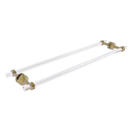 Pacific Beach Collection Back to Back Shower Door Towel Bar with Dotted Accents - Unlacquered Brass / 30 Inch