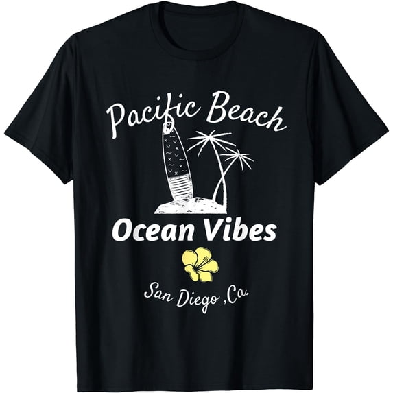Pacific Beach San Diego Ocean Vibes T-Shirt Black Large