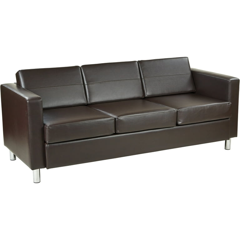 Pacific Black Faux Leather Sofa Couch with Box Spring Seat and Silver Color Legs Pacific Black Faux Leather Sofa Couch with Box Spring Seat and Silver Color Legs