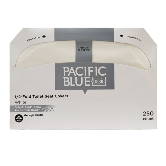 Pacific Blue Basic 1/2-Fold Paper Toilet Seat Covers, 14 1/2 in x 17 in, 250 Count, 1 Pack