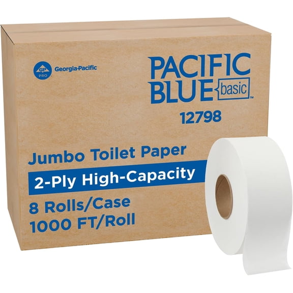 Pacific Blue Basic 2-Ply Jumbo Jr. 9" Toilet Paper by GP PRO (), 12798, 1,000 Linear Feet per Roll, 8 Rolls Per Case