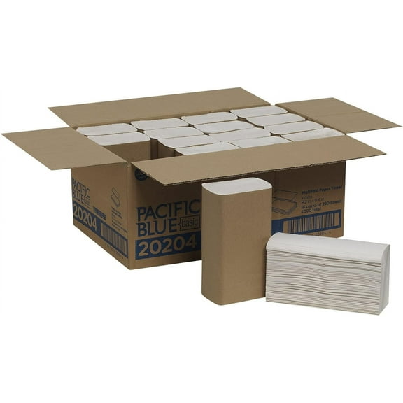 Pacific Blue Basic Multifold Paper Towels (Previously Branded Acclaim) White,20204,250 Towels Per Pack,16 Packs Per Case,(Case of 16 Packs,250 per Pack)