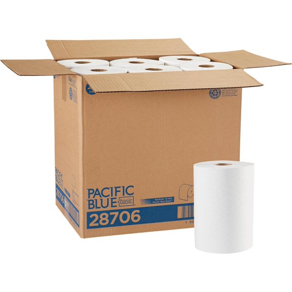 Pacific Blue Basic Paper Towel Rolls by GP PRO White, 28706, 350 Feet Per Roll, 12 Rolls Per Case