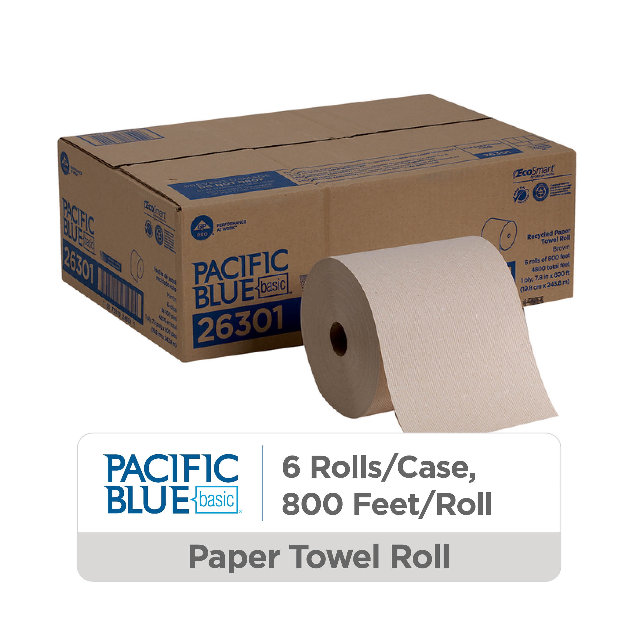 GEORGIA PACIFIC PROFESSIONAL Pacific Blue Basic Recycled Hardwound Paper Towel Roll by GP PRO (Georgia-Pacific), Brown, 26301, 800 Feet Per Roll, 6 Rolls Per Case