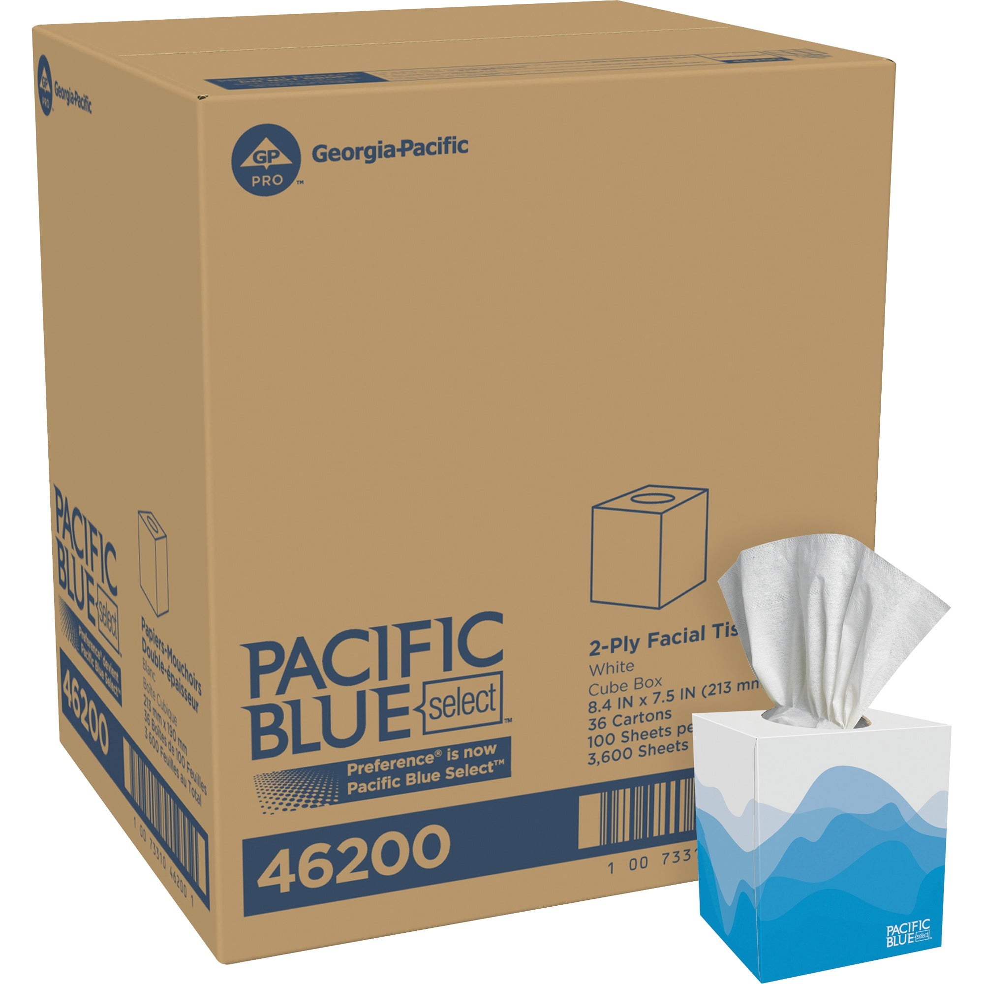 Pacific Blue Select Cube Box Facial Tissue - 2 Ply - 7.65" X 8.85" - White - Soft, Absorbent - 100 Per Box - 36 / Carton