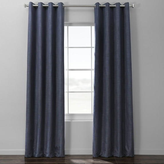 Pacific Blue Textured Faux Linen Hotel Blackout Grommet Curtain (1 Panel), Pacific Blue, 50W X 120L