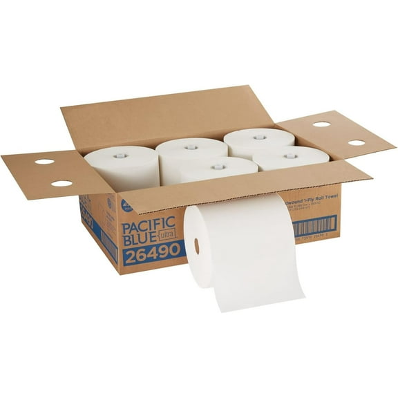 Pacific Blue Ultra 8 High-Capacity Recycled Paper Towel Roll by GP PRO (LZQP), White, 26490, 1150 Feet Per Roll, 6 Rolls Per Case