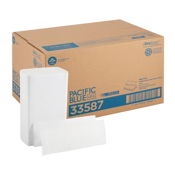 Pacific Blue Ultra Bigfold Recycled Paper Towels by GP PRO ( 33587, 220 Paper Towels Per Pack, 10 Packs Per Case, White