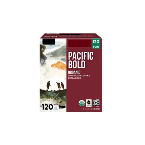 Pacific Bold Organic Dark Roast Extra Bold Coffee K' Cups - 120 Count Value Box Coffee Pods Single Serve (Packaging May Vary)+ SHIPPING IN BOX