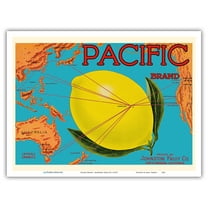 Pacific Brand - Johnston Fruit Co. - Pacific Ocean Map Routes - Citrus - Vintage Fruit Crate Label c.1917 - Master Art Print (Unframed) 9in x 12in