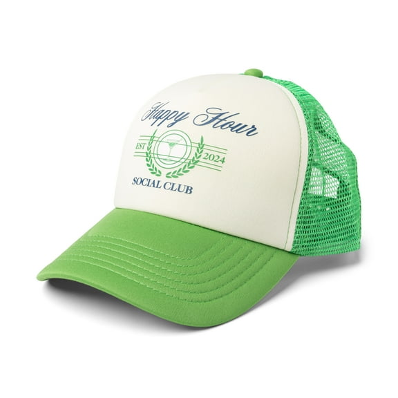 Pacific Brim Foam Trucker Hat Classic Adjustable Cap with Mesh Side Panels, Happy Hour Social Club (Unisex)