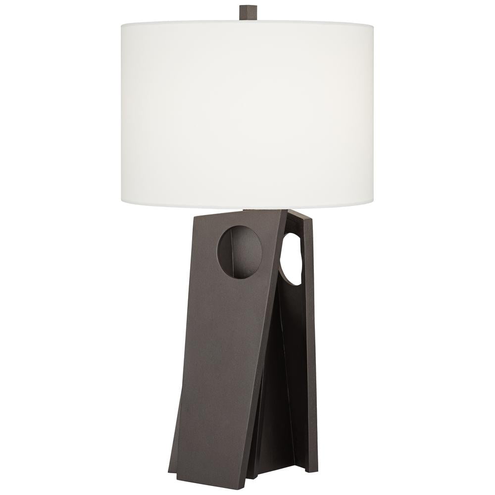 Modern White Linen Drum Shade Cast Iron Table Lamp