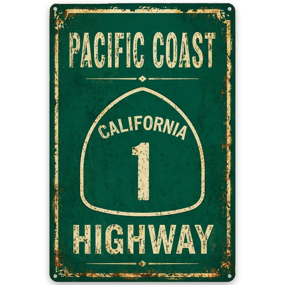 Pacific Coast Highway 1 California Metal Wall Decor Sign 8x12 Inch - Rustic Vintage Style Iron Road Sign with Pre-Drilled Holes for Easy Hanging - Perfect Indoor/Outdoor Home Decor Piece
