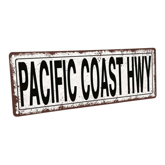 Pacific Coast Hwy. 4"x12" Metal Sign, Wall Décor for Beach House