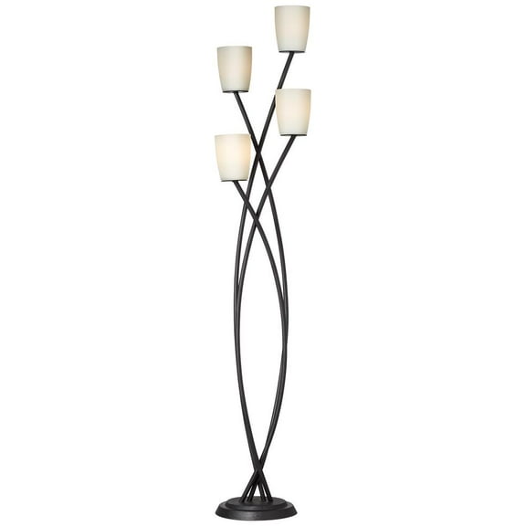 Kathy Ireland Metro Modern 68" Tall Standing Floor Lamp Uplight 4-Light Foot Switch Black Metal Living Room Glass White Shade
