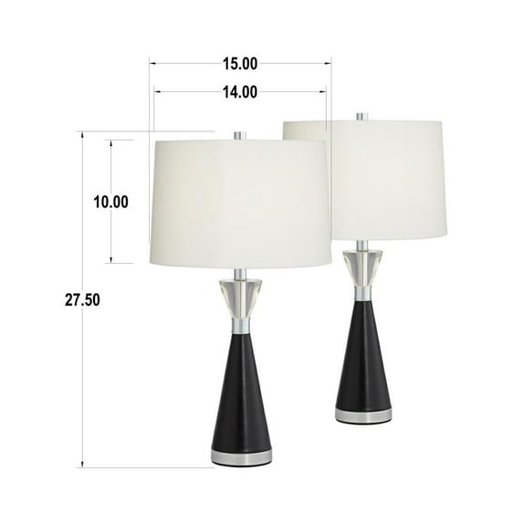 Pacific Coast Lighting Ella 27 1/2" Tall Modern Table Lamps Set of 2 Black Metal Crystal White Shade Living Room Bedroom House