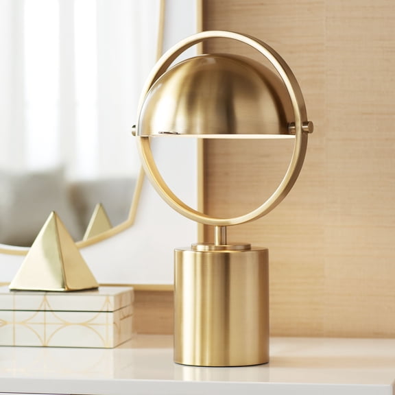 Pacific Coast Lighting 17" High Mushroom Small Modern Accent Table Lamp Gold Antique Brass Finish Metal Dome Shade Living Room