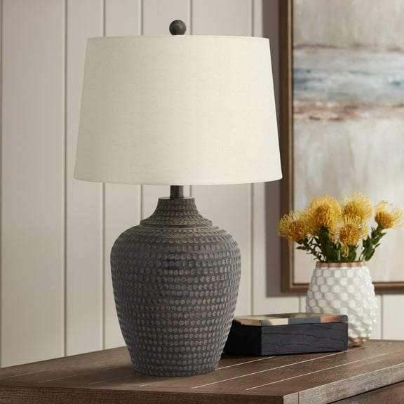 Regency Hill Alese 25 1/2" High Farmhouse Rustic Table Lamp Earthen Brown Wood Finish Hammered Base Single Living Room Bedroom