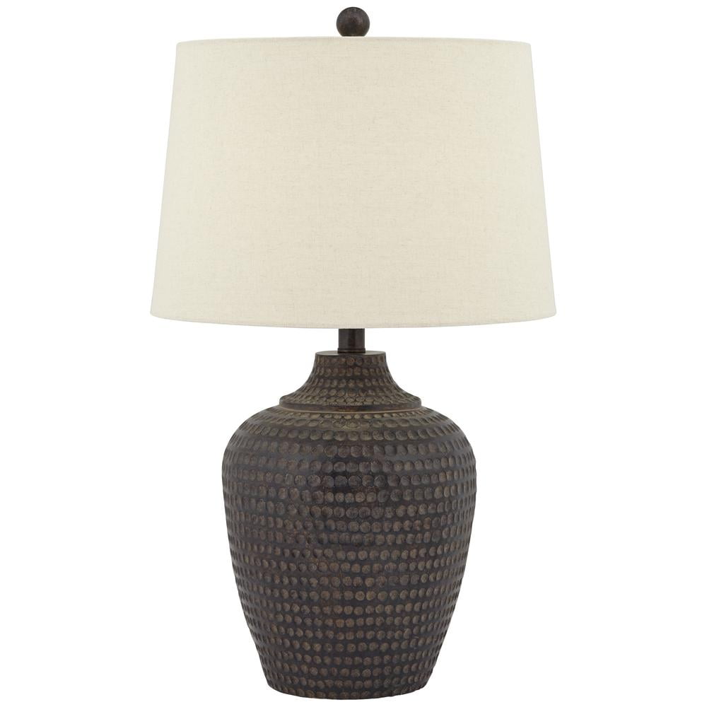 Earthen Brown Hammered Base Table Lamp with Oatmeal Shade