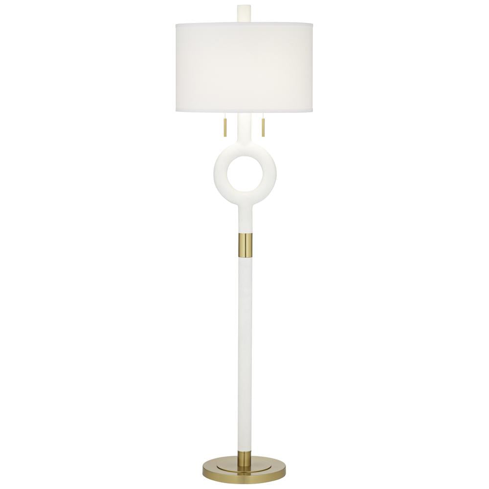 Athena 66.5" White and Gold Resin Floor Lamp with Linen Drum Shade
