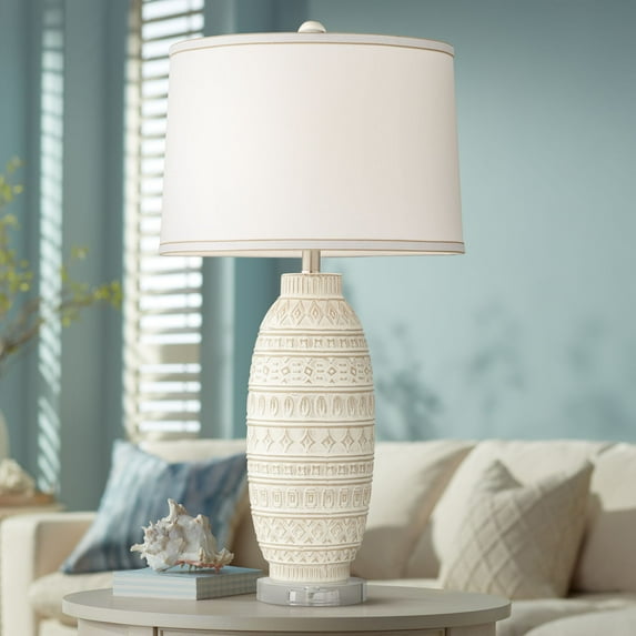 360 Lighting Cullen 31" Tall Large Modern Coastal End Table Lamp Beige Almond Ceramic Single White Shade Living Room Bedroom