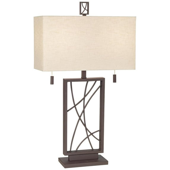 Crossroads Modern Table Lamp Open Base Dark Rust Cream Linen Fabric Rectangular Shade for Living Room Bedroom Bedside Nightstand Office - Franklin Iron Works
