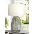 thumbnail image 1 of Pacific Coast Lighting Oahu 28 1/4" Tall Basket Modern Coastal End Table Lamp Cool Gray Finish Rattan Single Living Room Bedroom, 1 of 6
