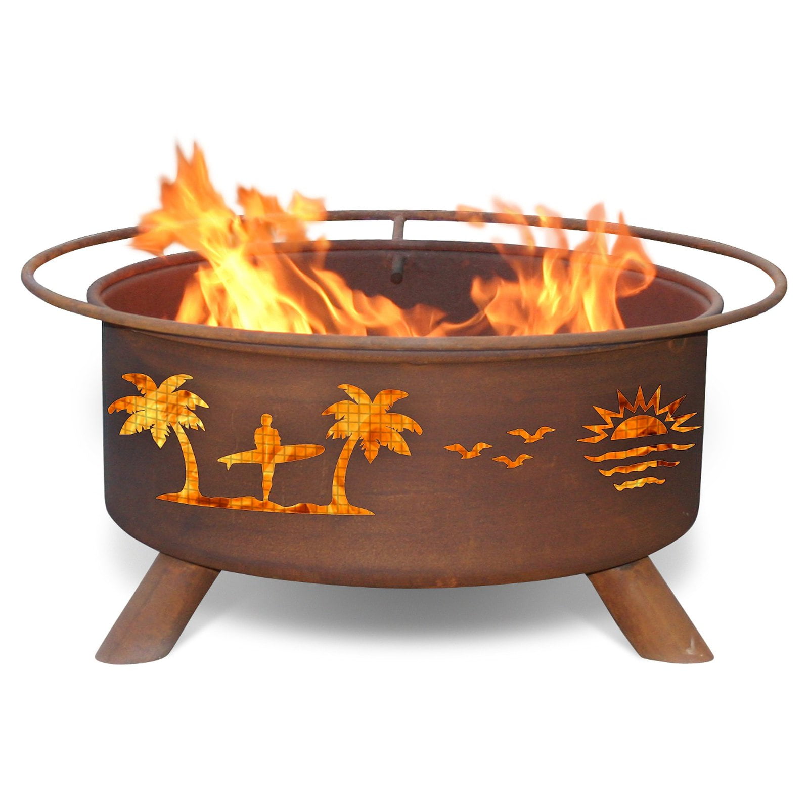 Rustic Brown Steel Pacific Coast Fire Pit with Cutout Design