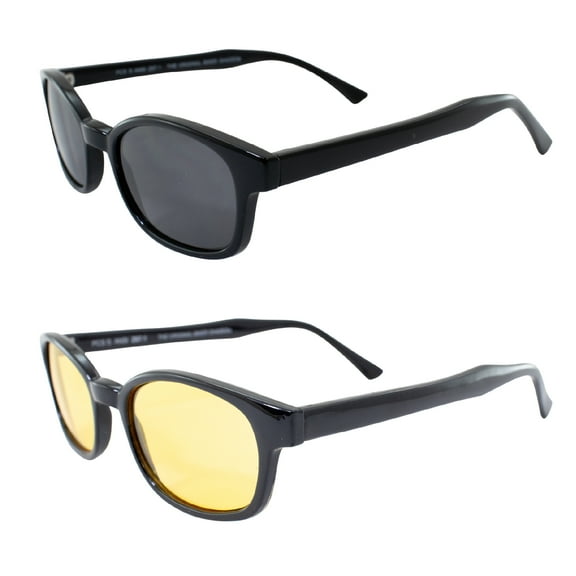 Original KD's Biker Sunglasses 2-pack Smoke and Yellow Lenses, Black, Adult