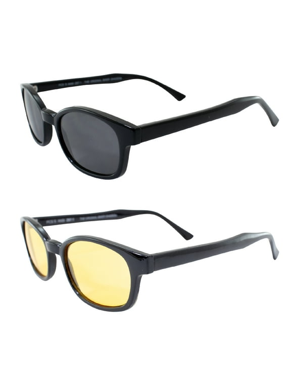 Original KD's Biker Sunglasses 2-pack Smoke and Yellow Lenses, Black, Adult