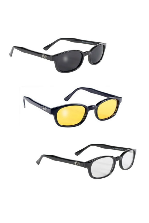 Original KD's Biker Sunglasses 3-pack Smoke, Yellow and Clear Lenses