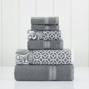 Pacific Coast Textiles Trefoil Filigree 6-Piece Cotton Adult Bath Towel Set, Platinum