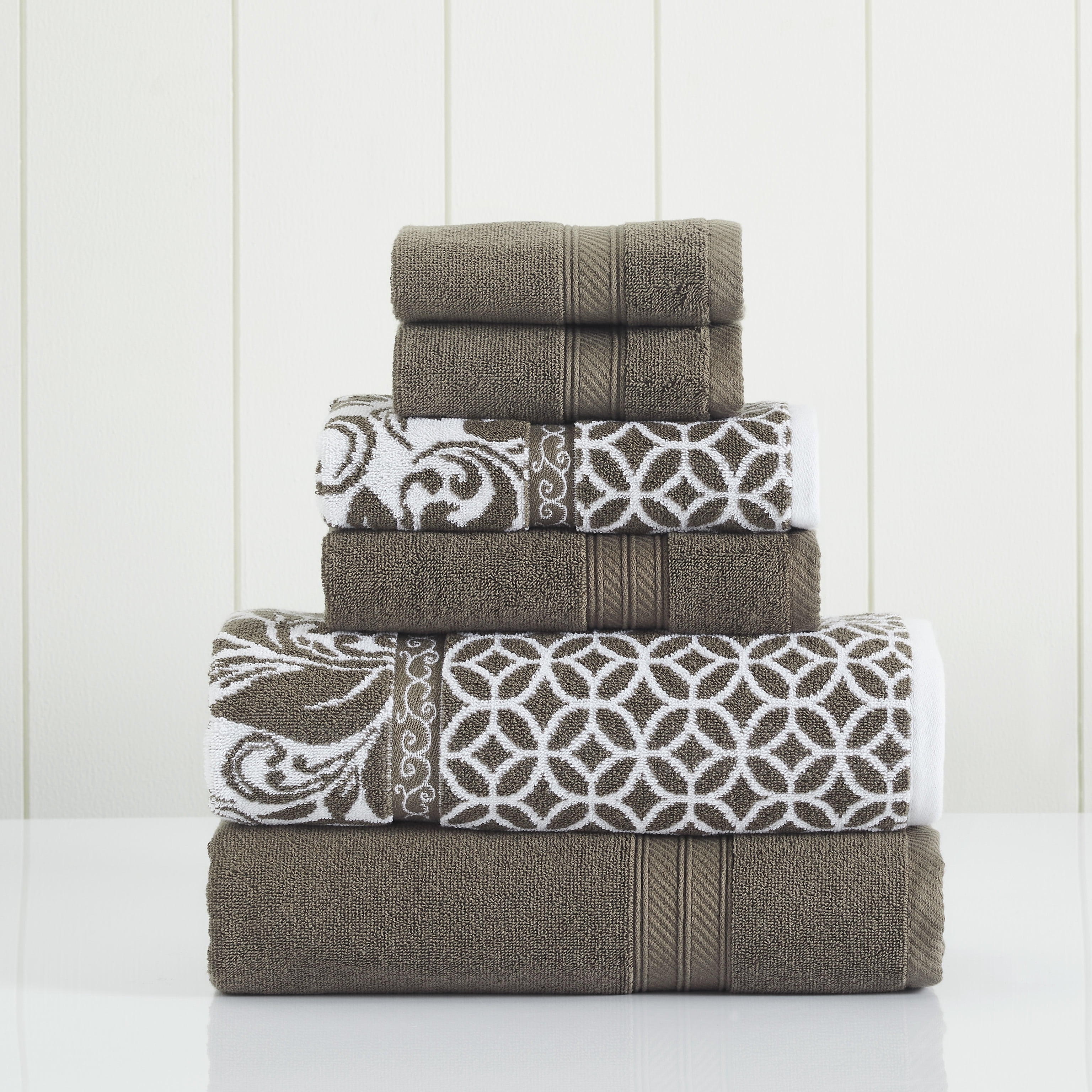 Mocha Cotton Jacquard Washcloth and Hand Towel Set