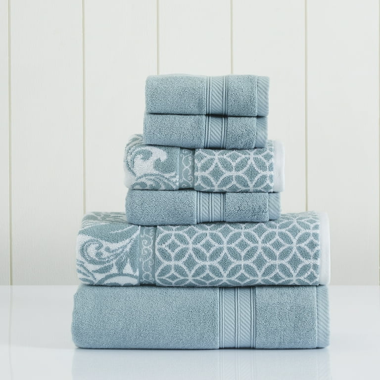 Pacific Coast Textiles Trefoil Filigree 6 Piece Cotton Bath Towel Set Sterling Blue Walmart
