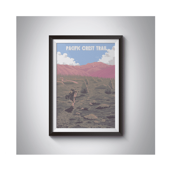 Pacific Crest Trail Poster Usa Travel Print Pct Thru Hike Long Distance Hiking Washington California National Park Appalachian Map Wall Art