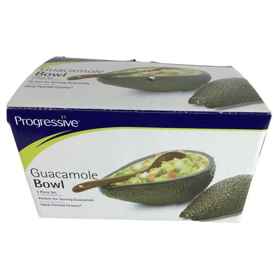 Pacific Direct Guacamole Serving Bowl - Green Avocado Ceramic Condiment Server with Spoon