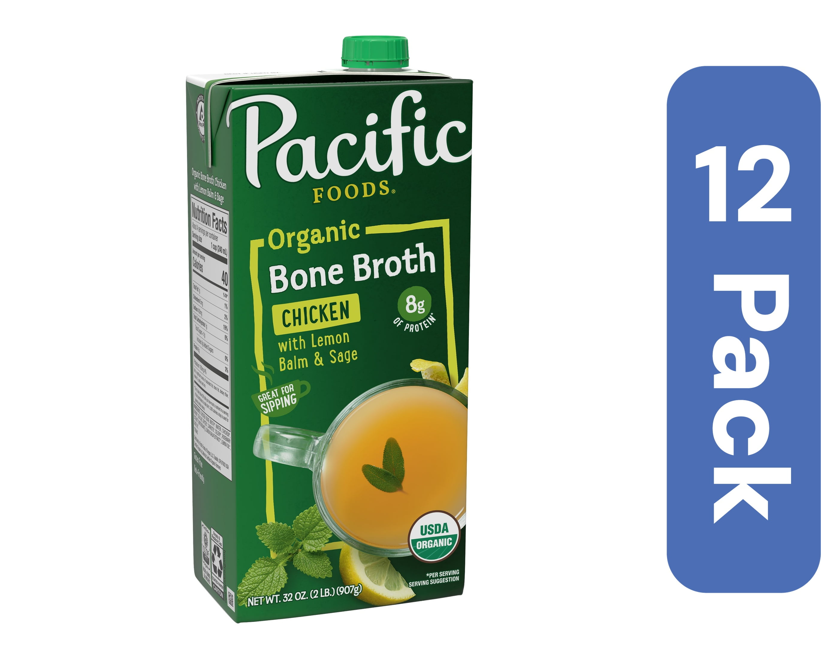 Pacific Foods Broth Bone Chicken Lemon Sage Organic 32 oz (Pack of 12)