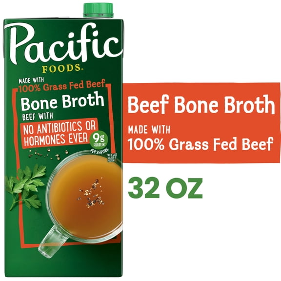 Pacific Foods Grass Fed Beef Bone Broth, 32 oz Carton