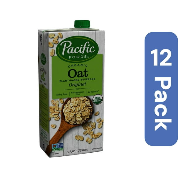 Pacific Foods Oat Beverage Original Dairy-Free 32 fl oz (Pack of 12)