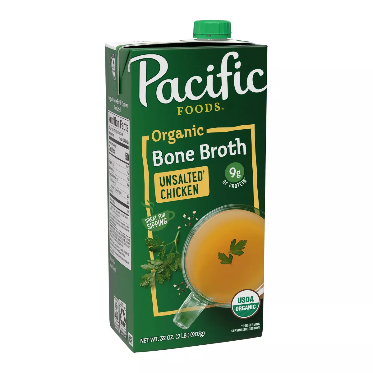 Pacific Foods Organic Bone Broth Unsalted Chicken -- 32 fl oz Pack of 4