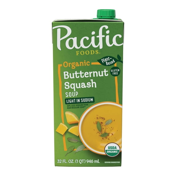 Pacific Foods Light in Sodium Organic Butternut Squash Soup, 32 oz Carton