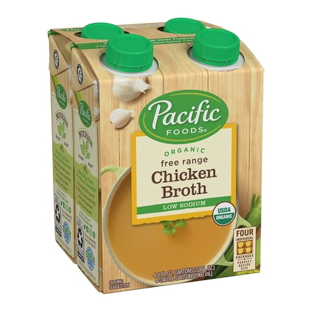 Pacific Foods Organic Free Range Low-Sodium Chicken Broth, 8-Ounce Cartons, 4 Count (6-Pack)