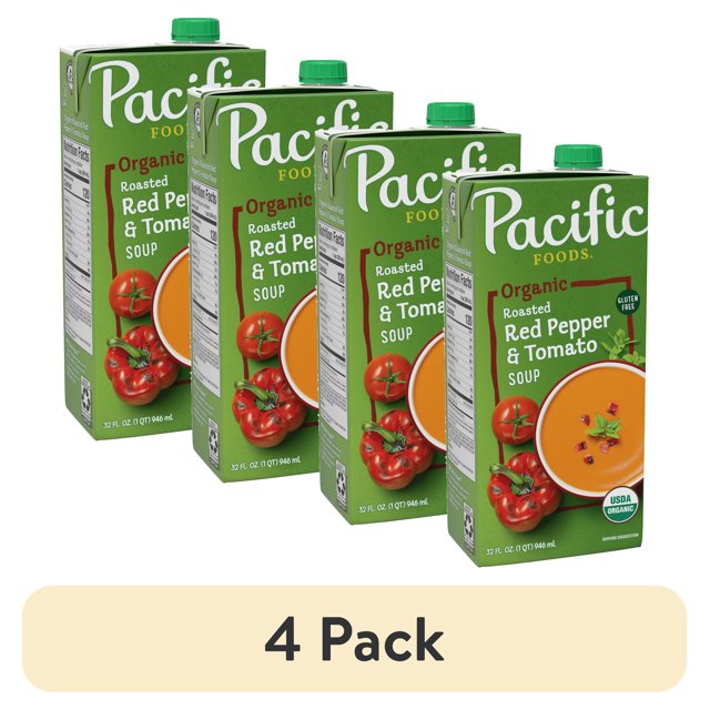 (4 pack) Pacific Foods Organic Roasted Red Pepper and Tomato Soup, 32
