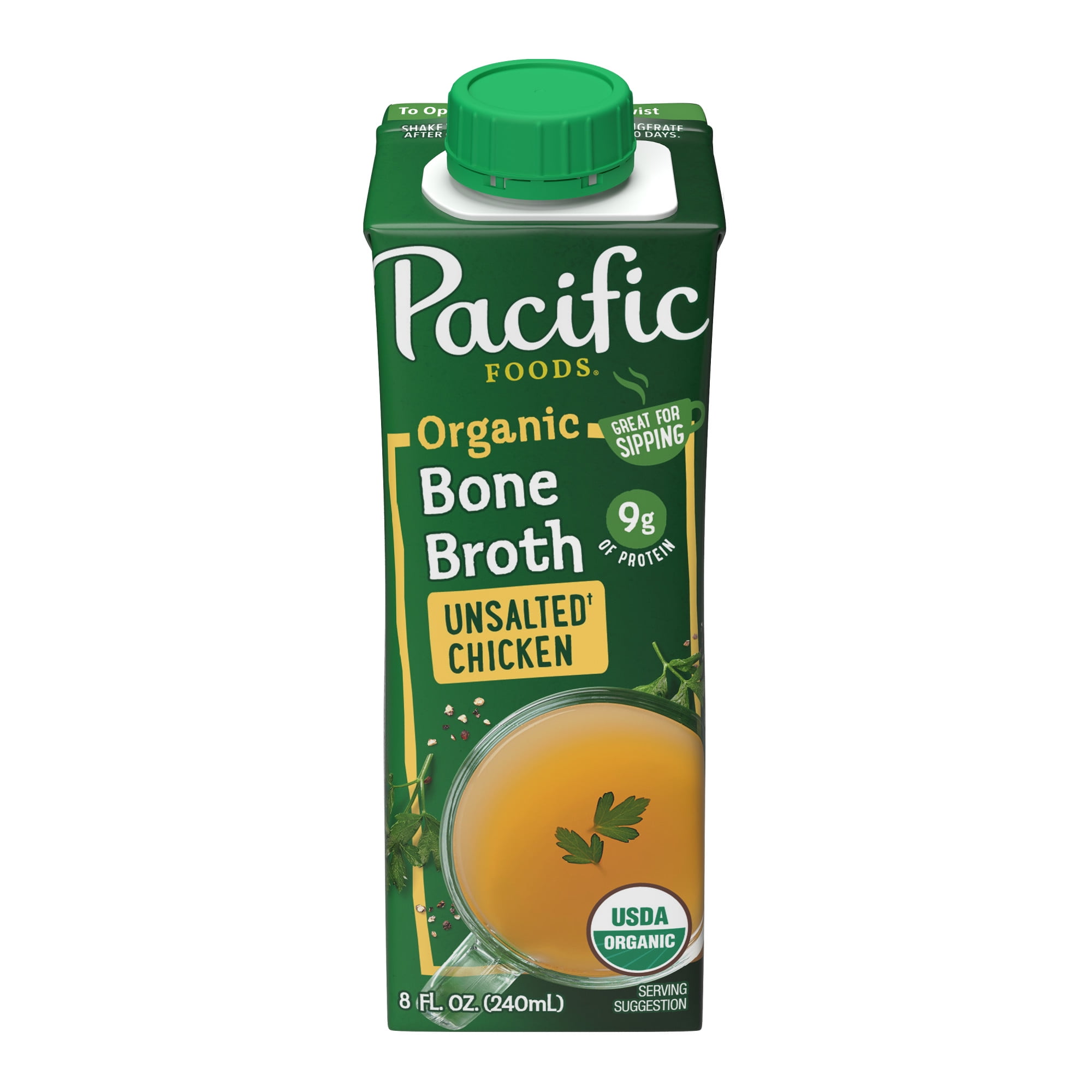 Pacific Foods Organic Unsalted Chicken Bone Broth, 8 oz Carton