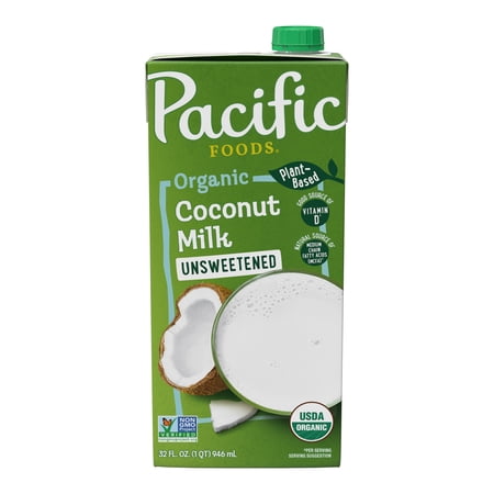 Pacific Foods Organic Unsweetened Coconut Milk, Plant Based Milk, 32 oz Carton