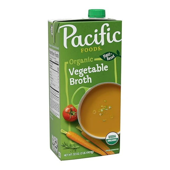 Pacific Foods Organic Vegetable Broth, Plant Based, 32 oz Carton ( Pack of 2 )