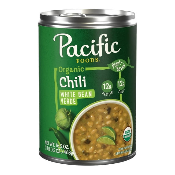 Pacific Foods Organic White Bean Verde Chili, Plant Based, 16.5 oz Can