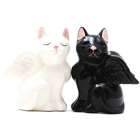 Pacific Giftware 3.5 Inch Black and White Angelic Cats Salt and Pepper Shakers Set